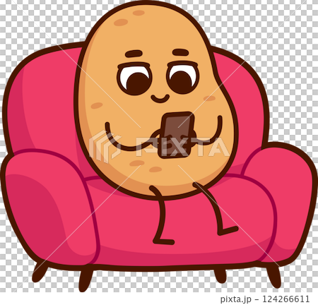 Couch potato character with phone Couch potato character with phone 124266611