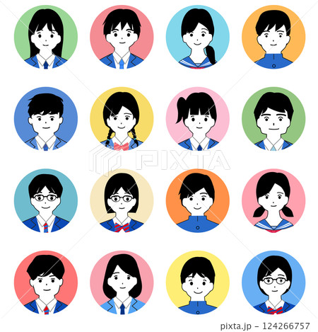 男女の学生のアイコンイラストセット 124266757