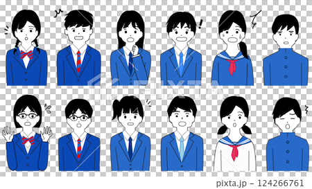 驚いた顔の男女の学生のアバターイラストセット 124266761