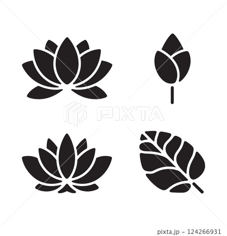black lotus icons set on white background. Lotus plant. Lotus flower black lotus icons set on white background. Lotus plant. Lotus flower 124266931