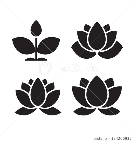 black lotus icons set on white background. Lotus plant. Lotus flower black lotus icons set on white background. Lotus plant. Lotus flower 124266933