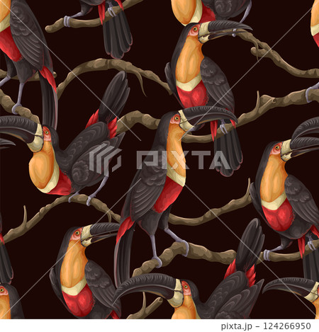 Seamless pattern with toucans. Vector. 124266950