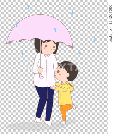 雨の日に傘をさす家族のイラスト 雨の日に傘をさす家族のイラスト 124267000
