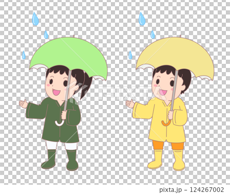 男女小學生撐著傘的插圖 124267002