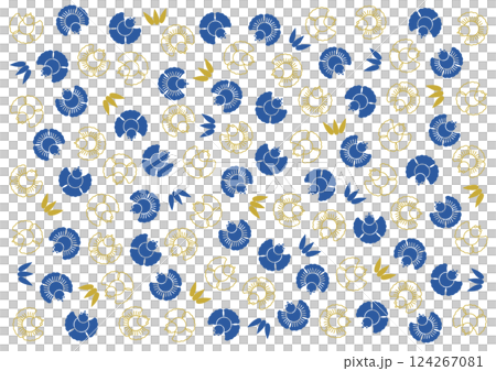 肥美麻雀圖案的背景圖案插圖（藍色和金色） 124267081