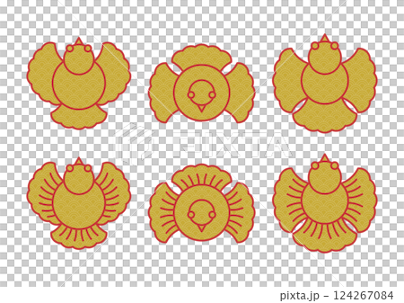 ふくら雀紋のアイコンイラストセット（赤と金） 124267084
