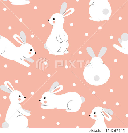 Pattern with cute rabbits and dots 124267445