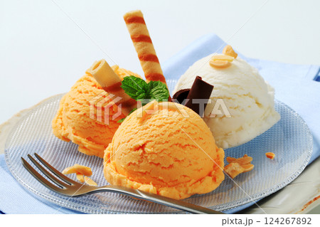 Ice cream with wafer rolls 124267892