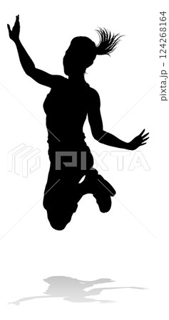 Happy Woman Jumping For Joy Silhouette Person Happy Woman Jumping For Joy Silhouette Person 124268164