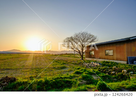 夕暮れ時の農場 124268420