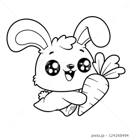 The bunny is running carrying a carrot, for coloring The bunny is running carrying a carrot, for coloring 124268494
