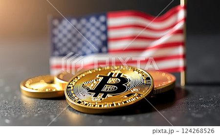 ビットコインとアメリカ国旗　 [AI生成画像] 124268526