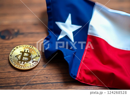 ビットコイン　アメリカ　テキサス州旗　 [AI生成画像] 124268528