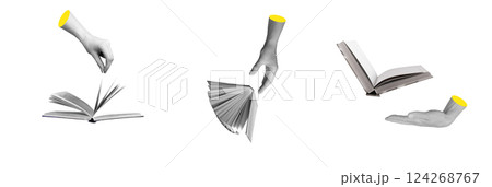 Woman holding book, study and education concept, literature, poetry, and reading. Modern abstract Woman holding book, study and education concept, literature, poetry, and reading. Modern abstract 124268767