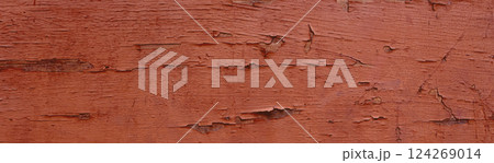 Wide brown wooden painted surface damaged by weathering .Copy space 124269014