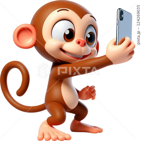 3D monkey cartoon, monkey cartoon, naughty little monkey 124269035