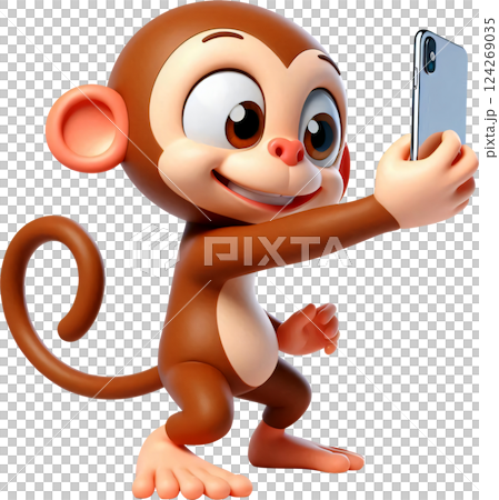 3D monkey cartoon, monkey cartoon, naughty little monkey 124269035