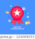 Employee Appreciation Day with Red Award Ribbon and Star Icon 124269253