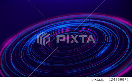 Fintech Big Data Visualization. Abstract Digital Circles of Particles. 3D Virtual Space VR Cyberspace Concept. Vector Illustration. 124269972