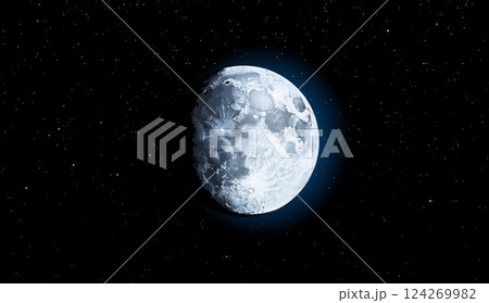 Full moon and bright stars. Starry night sky background. 124269982
