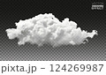 Vector realistic cloud, smoke or fog on isolated transparent background. Cloud, fog. 124269987
