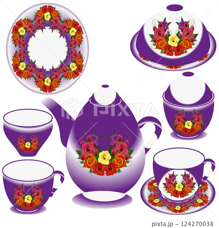 A set of porcelain tableware. A set of porcelain tableware. 124270038