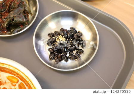 Korean side dish food. Braised black beans Korean side dish food. Braised black beans 124270559