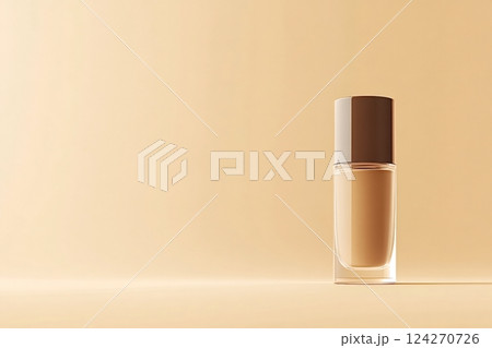 Foundation bottle standing on light brown surface with matching background 124270726