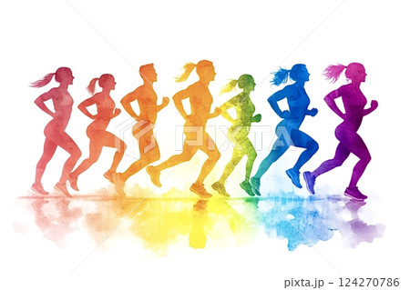 Runners silhouettes in watercolor representing diversity and inclusion Runners silhouettes in watercolor representing diversity and inclusion 124270786