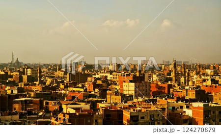 Panoramic view of Cairo from drone point of view. Mosques and rooftops of buildings. Cairo, Egypt Panoramic view of Cairo from drone point of view. Mosques and rooftops of buildings. Cairo, Egypt 124270879