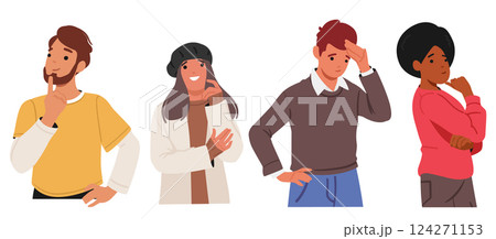 Young people diverse cartoon character thinking feeling ambivalent mixed emotions isolated set Young people diverse cartoon character thinking feeling ambivalent mixed emotions isolated set 124271153