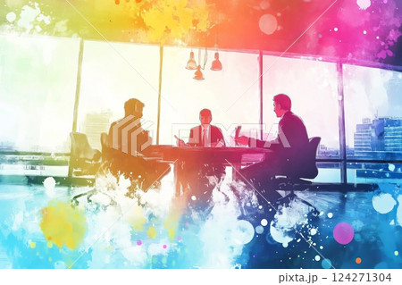 business partners chatting in glass office room 124271304