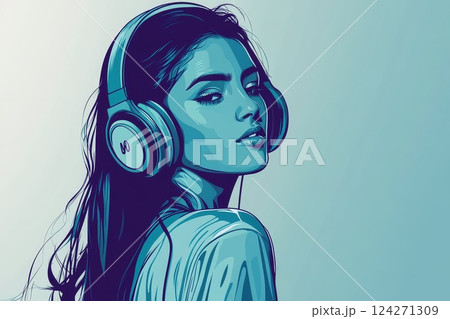 girl in headphones, artistic duotone illustration girl in headphones, artistic duotone illustration 124271309