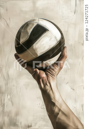 A professional young man in a sharp black apron and tie poses confidently in a modern cafe setting, showcasing his barista skills 124271725