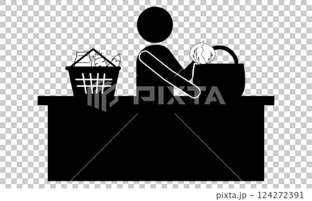 買い物かごから袋詰めする人のピクトグラム 買い物かごから袋詰めする人のピクトグラム 124272391