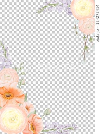 Spring Flowers vertical square Frame, Border from Ranunculus and Iceland Poppies Flowers, Freesia, Peach or Cherry and Snow Willow Branches. Watercolor hand painted card template. Spring Flowers vertical square Frame, Border from Ranunculus and Iceland Poppies Flowers, Freesia, Peach or Cherry and Snow Willow Branches. Watercolor hand painted card template. 124272414
