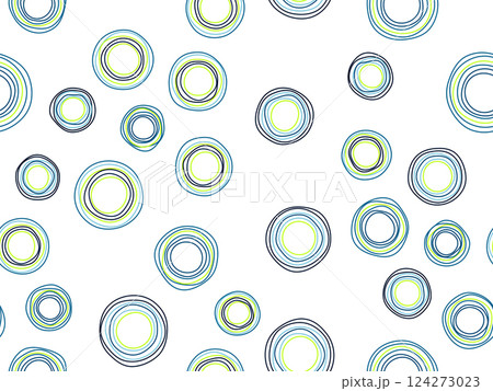 Vibrant Abstract Doodle Circles Seamless Pattern on White Background 124273023