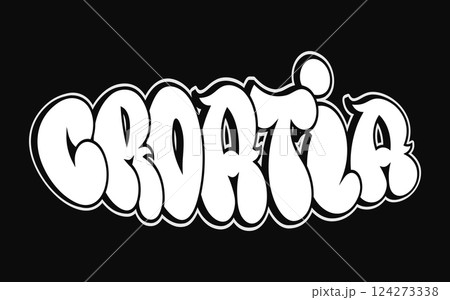 Graffiti style letters spell Croatia in bold, artistic typography. Perfect for urban street art, t-shirt prints, and creative designs. 124273338