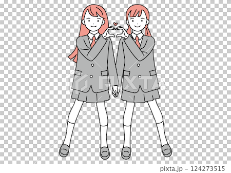 A female student posing to make a heart symbol with her fingers 124273515