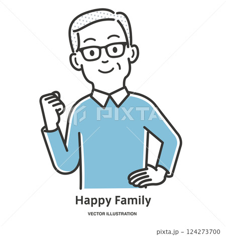 ガッツポーズをするシニアの男性 124273700