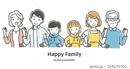 ガッツポーズをする家族 124273701