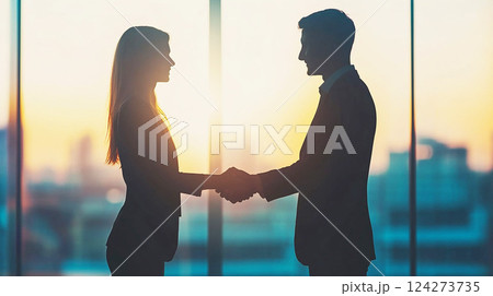 ビジネスシーンにおける男女の握手 124273735