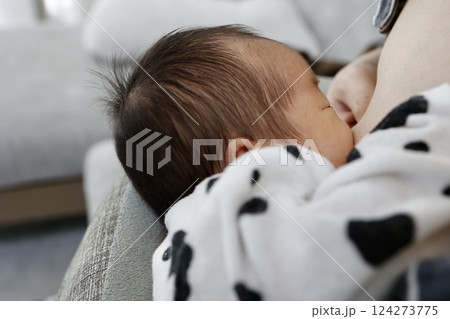 授乳中の母親と新生児 母乳育児 授乳中の母親と新生児 母乳育児 124273775