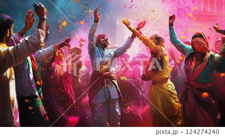 Artistic Depiction Of Holi Celebration 124274240