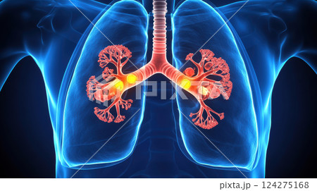 Lung 3d human model scan on monitor computer. 124275168