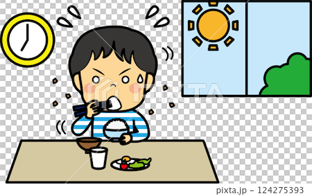 小學男孩匆忙吃早餐 124275393