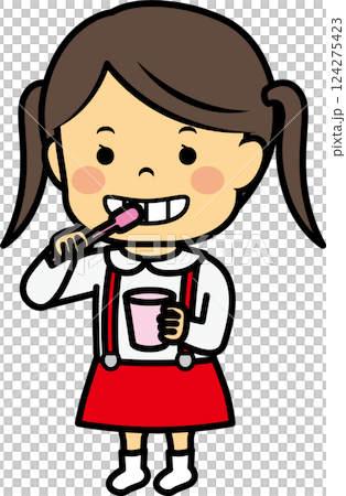 國小女孩刷牙 124275423