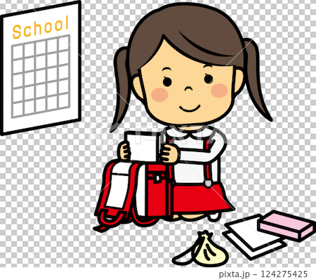 明日の準備をする小学生女児 124275425