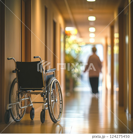 介護施設の廊下と車椅子、訪問介護・福祉イメージ 124275450