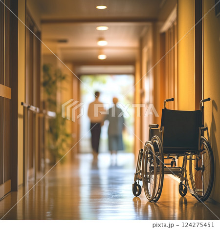 介護施設の廊下と車椅子、訪問介護・福祉イメージ 124275451
